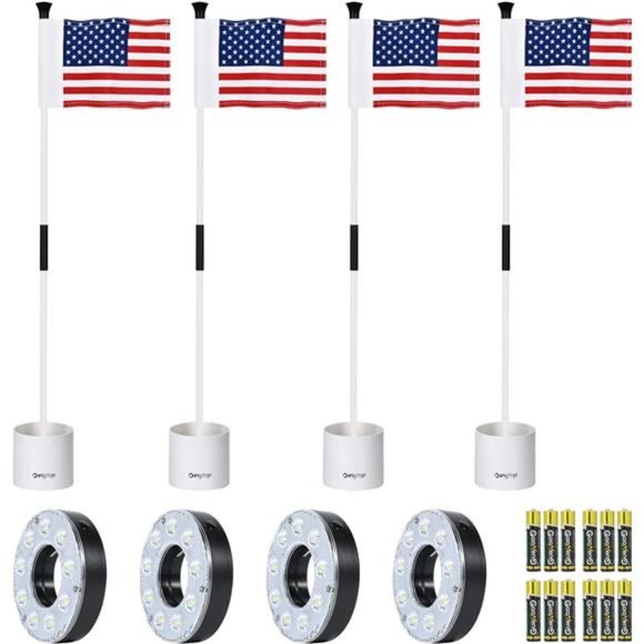 Mini Golf Flagstick with LED Hole Light, Practice Putting Green Flags, 4-Pack - Picture 1 of 7